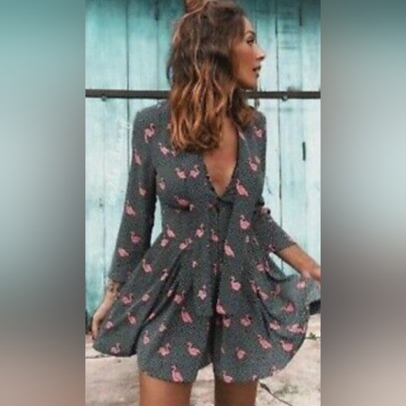 Zara Basic Denim Flamingo Romper - Picture 2 of 6